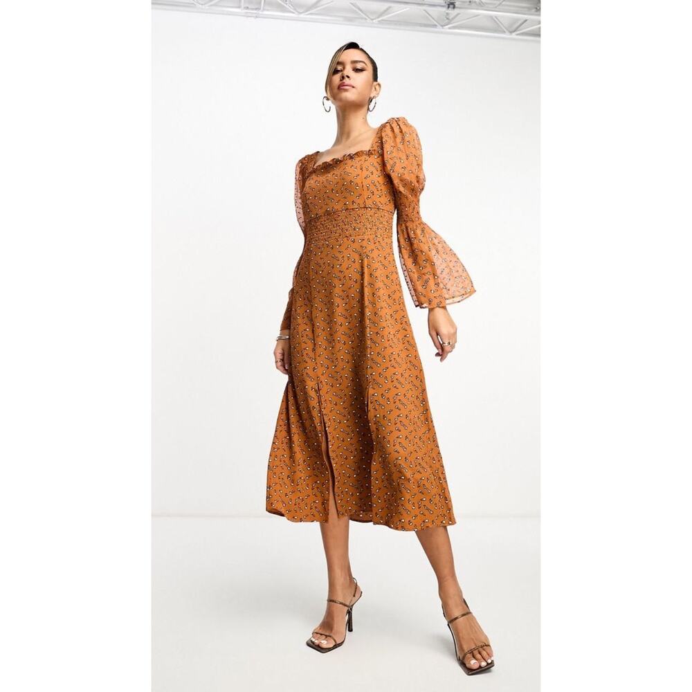 French Connection Dress Large Francine Callie Drape Smock Midi Ditsy Floral NWT